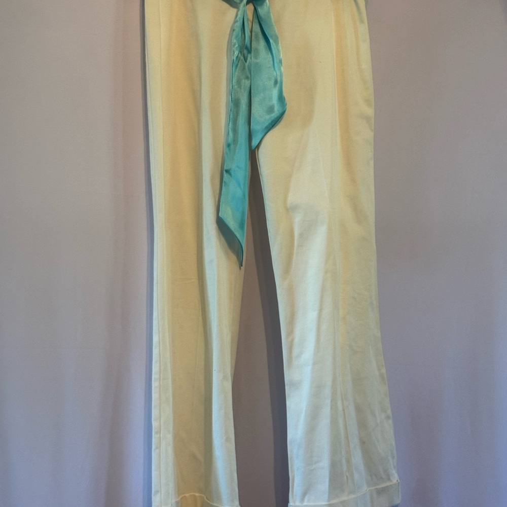 Cream Pants with Teal Sash